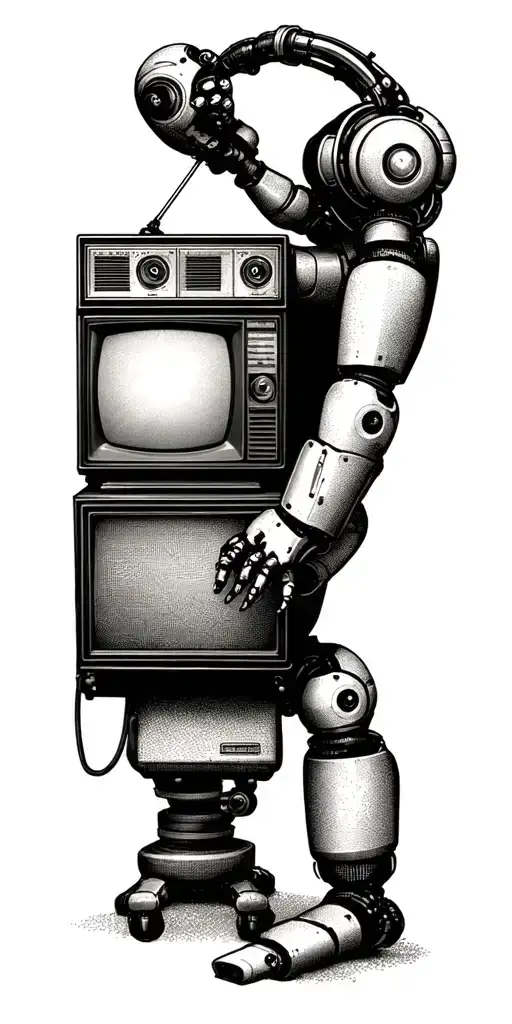 Create A Tattoo Of A Vintage Tv Set With A Robotic Arm Tuning The Channels