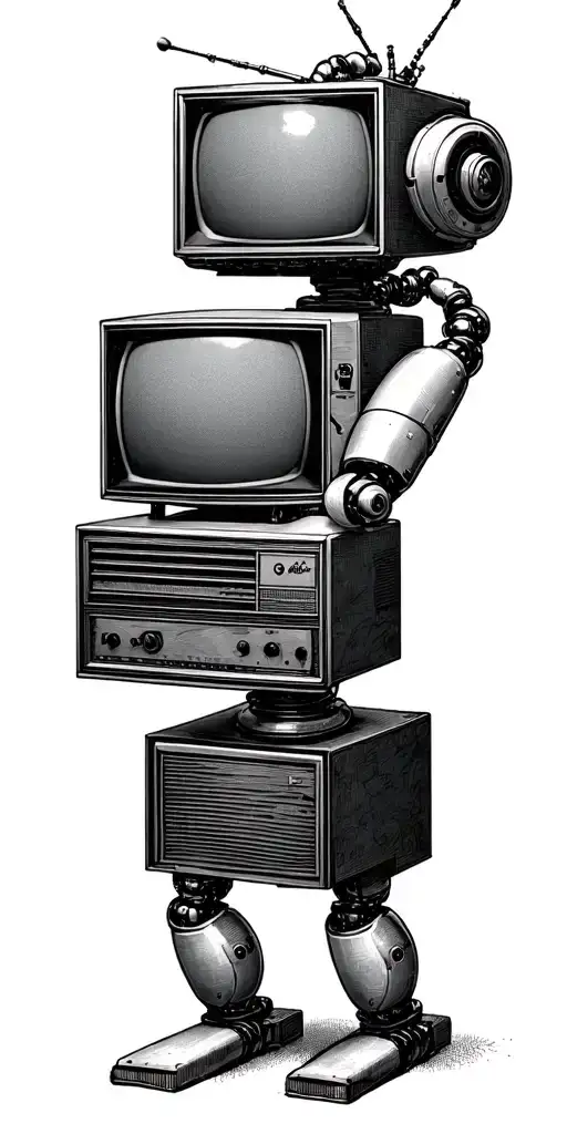 Create A Tattoo Of A Vintage Tv Set With A Robotic Arm Tuning The Channels