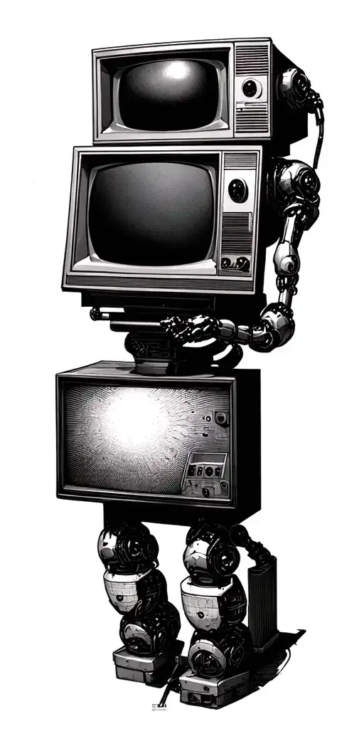 Create A Tattoo Of A Vintage Tv Set With A Robotic Arm Tuning The Channels