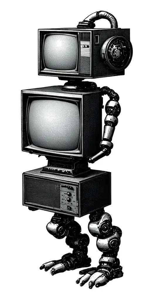 Create A Tattoo Of A Vintage Tv Set With A Robotic Arm Tuning The Channels