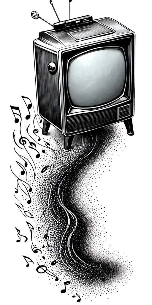 A Vintage Tv Set With Music Notes Flowing Out Of The Screen