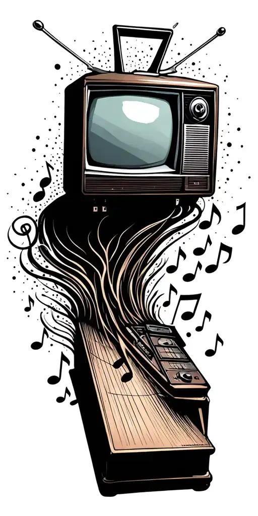 A Vintage Tv Set With Music Notes Flowing Out Of The Screen
