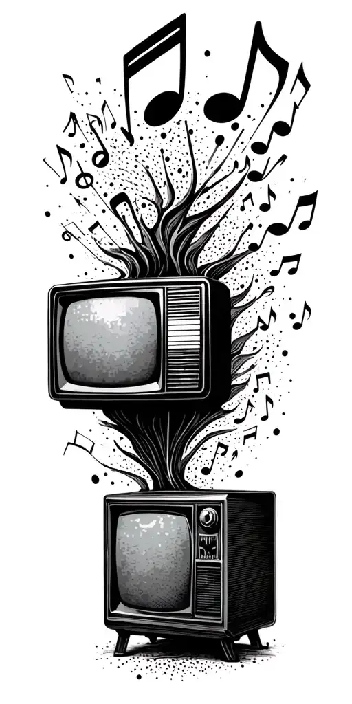 A Vintage Tv Set With Music Notes Flowing Out Of The Screen