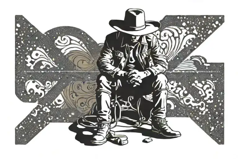 Silhouette Of A Cowboy That Is Kneeling Down Next To A Cross