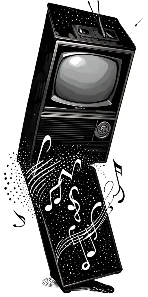A Vintage Tv Set With Music Notes Flowing Out Of The Screen