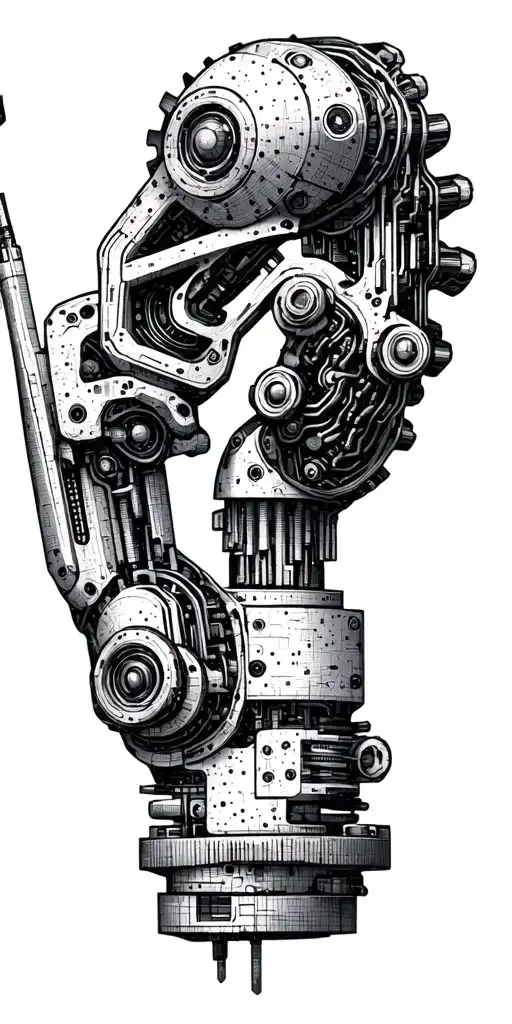 Mechanical Gears And Circuitry Forming A Robot Arm Holding A Scientific Tool