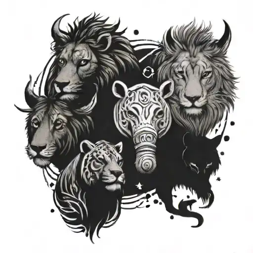 A Tattoo Design Featuring Six Friends As Different Animals Symbolizing Unity And Diversity