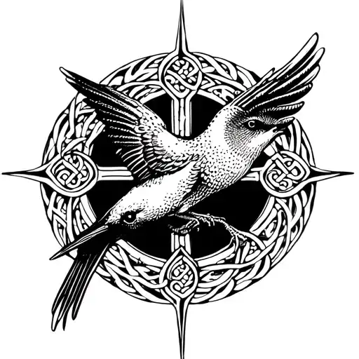 Swallow Bird On Celtic Cross Adorned