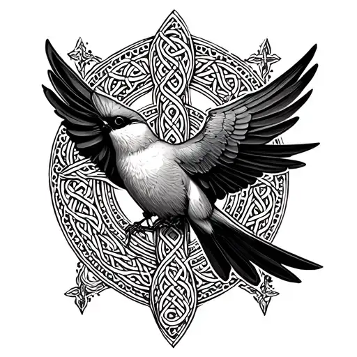 Swallow Bird On Celtic Cross Adorned