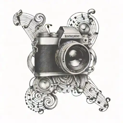 A Series Of Camera Lenses Intertwined With Musical Notes