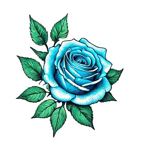 Blue Rose With Green Leaves