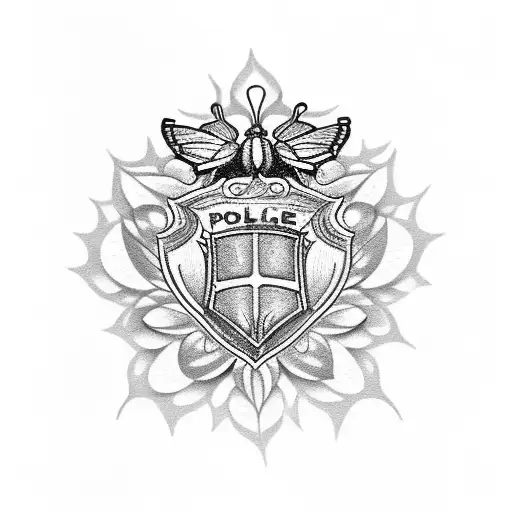 A Police Badge Surrounded By Butterflies