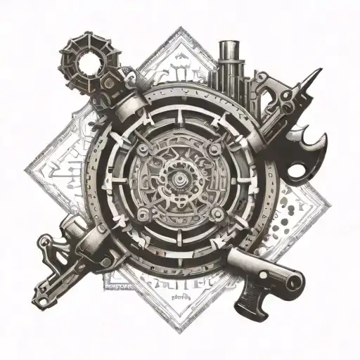 A Mandala Design Incorporating Elements Of Construction Equipment And Tools