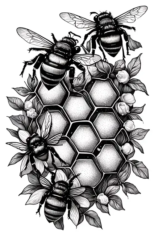 Honeycomb And Bees