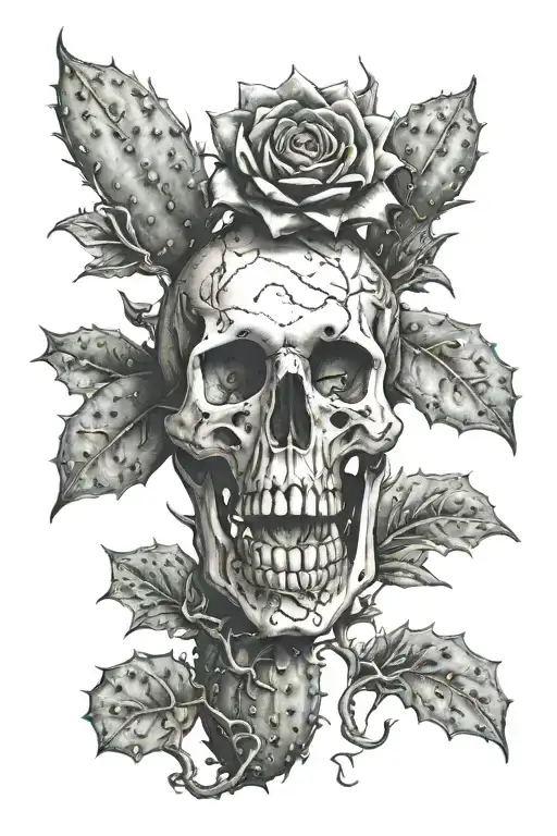 Hyper Realistic Nopal Cactus And Skull Like Vines