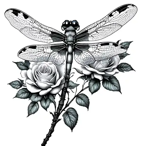 Dragonfly Flying Dying Roses