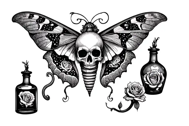 Roses Moths Skulls Toadstool Snakes Potion Bottles