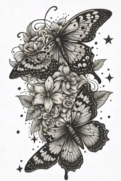 Flowers Butterfly With Stars