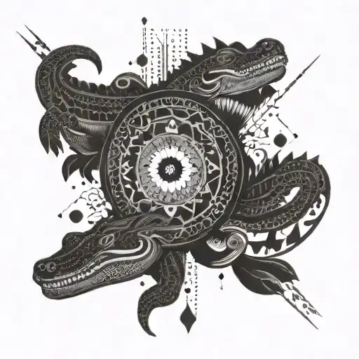 Abstract Geometric Design Incorporating Elements Of Native American Culture And Alligators