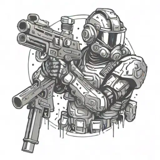 An Anesthesiologist In A Gaming-themed Armor Playing Airsoft