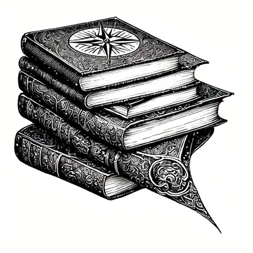A Stack Of Books Forming A Compass Rose