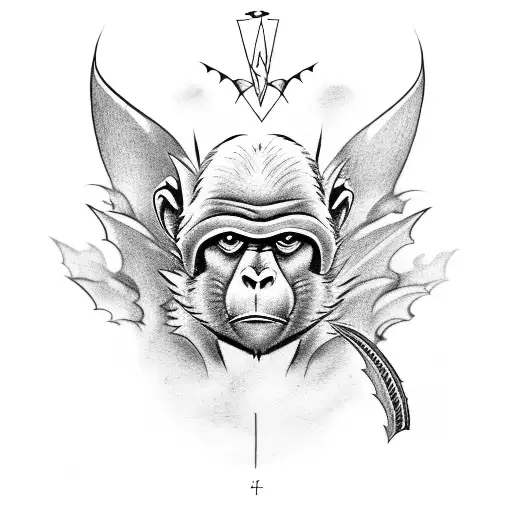 Favorite Things-themed Tattoo Featuring A Monkey With Bat Wings Standing