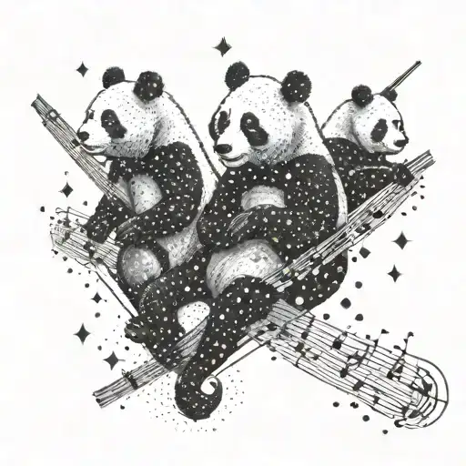 A Constellation Of Pandas Forming A Musical Staff In The Night Sky