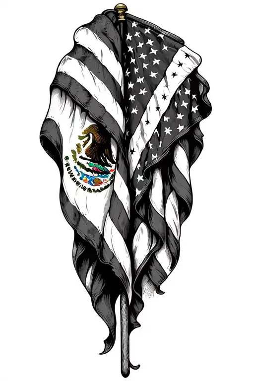 Mexican And American Flags Intertwined