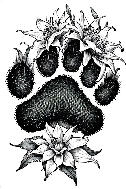 Dog Paw Print Surrounded By Spider Lilies A Forest