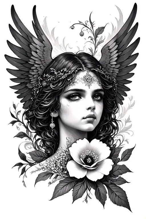 Escaravel With Open Wings With Ornaments Cerezo Flower To The Neck