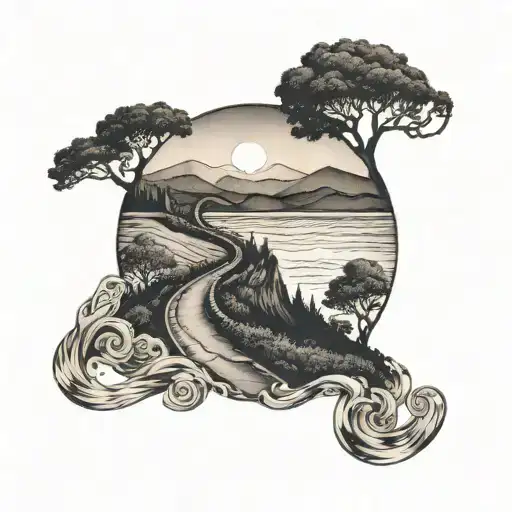 A Winding Road Tattooed On My Arm Leading To A Sunset With My Family Waiting At The End