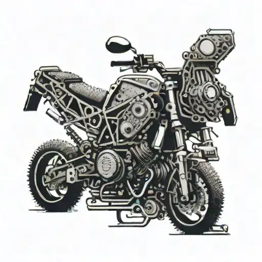 An Intricate Dotwork Design Of A Computer Motherboard Morphing Into A Dirtbike Silhouette