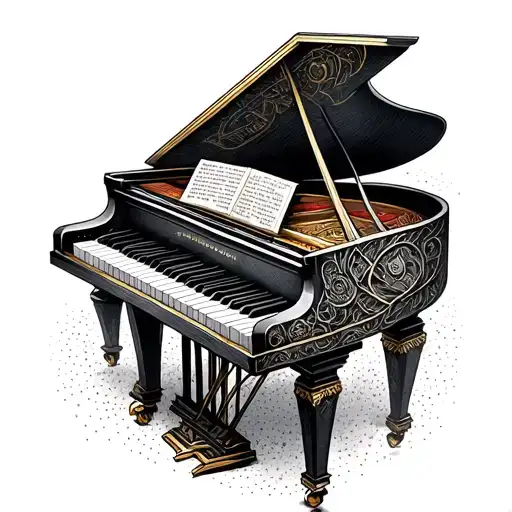 An Intricate Tattoo Of A Piano Keyboard With Hidden Scammer Symbols Incorporated