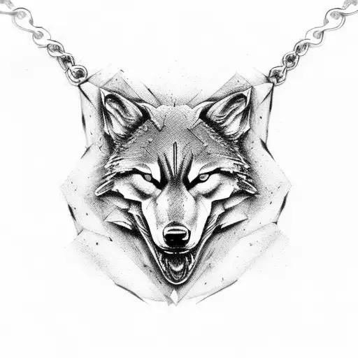 Mjolnir Necklace With Wolf Heads And Color