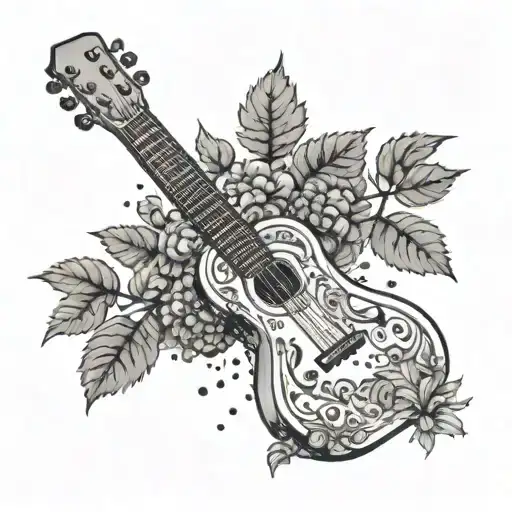 A Beer Hop Plant Growing Out Of A Guitar With Nature Patterns In The Background
