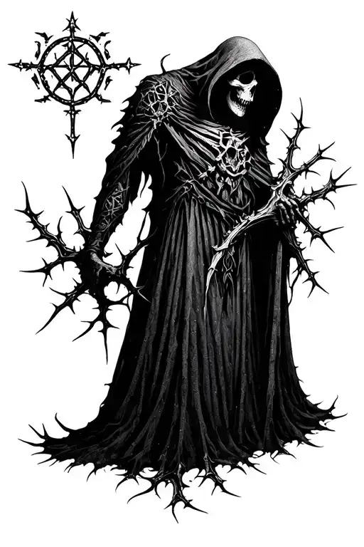 Gothic Reaper And Symbols With Thorns