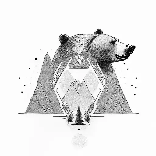 A Majestic Bear Emerging From A Snow-covered Mountain Range