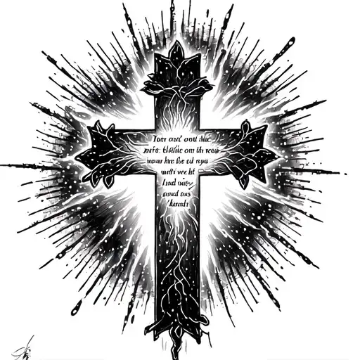 Cross With Bible Verse Written Inside With Glowing Lights Around Cross