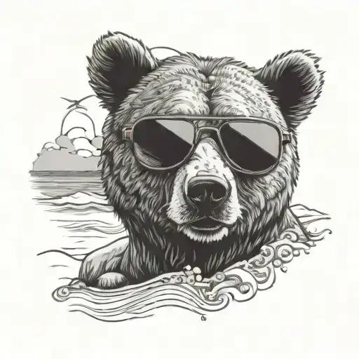 Papa Bear Chilling At The Beach With Sunglasses