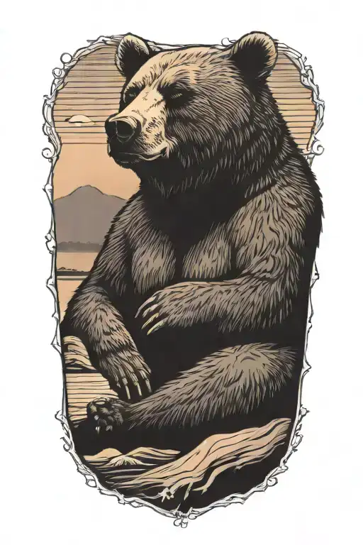 Buff Papa Bear Chilling At The Beach Sunset