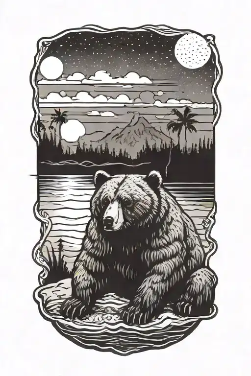 Buff Papa Bear Chilling At The Beach Sunset