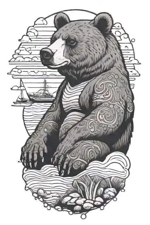 Buff Papa Bear Chilling At The Beach Sunset