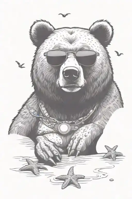 Papa Bear Chilling At The Beach With Sunglasses