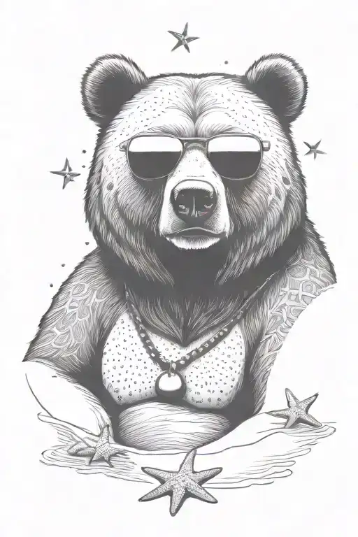 Papa Bear Chilling At The Beach With Sunglasses