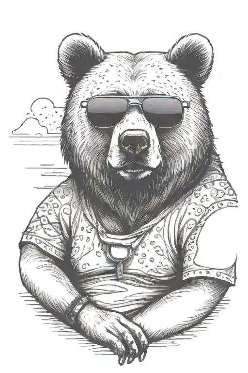 Papa Bear Chilling At The Beach With Sunglasses