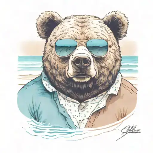 Papa Bear Chilling At The Beach With Sunglasses