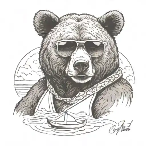 Papa Bear Chilling At The Beach With Sunglasses