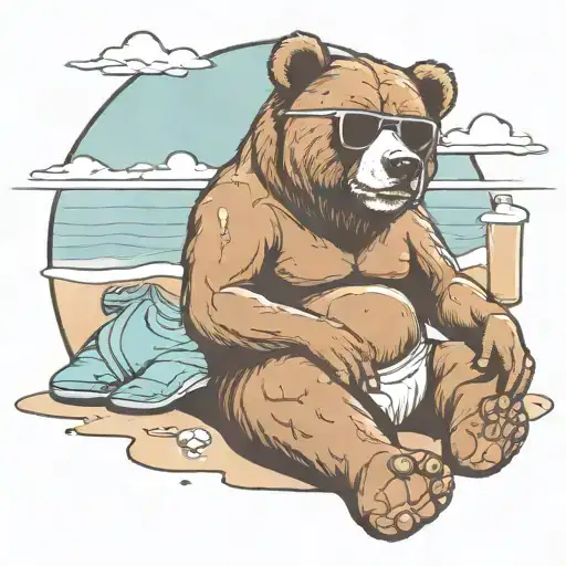 Papa Bear Chilling At The Beach With Sunglasses