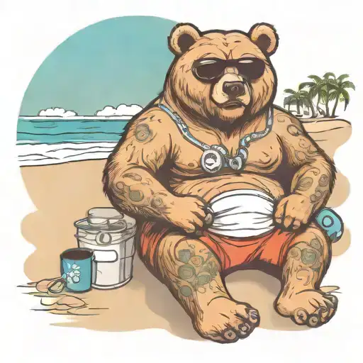 Buff Papa Bear Chilling At The Beach With Sunglasses