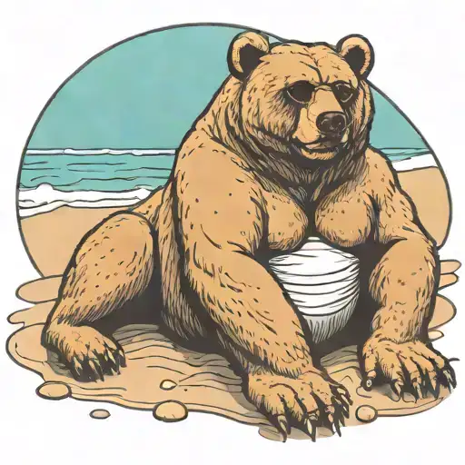 Buff Papa Bear Chilling At The Beach With Sunglasses